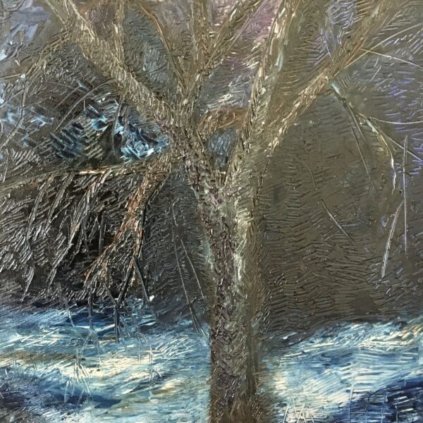 Oil painting Single tree at night